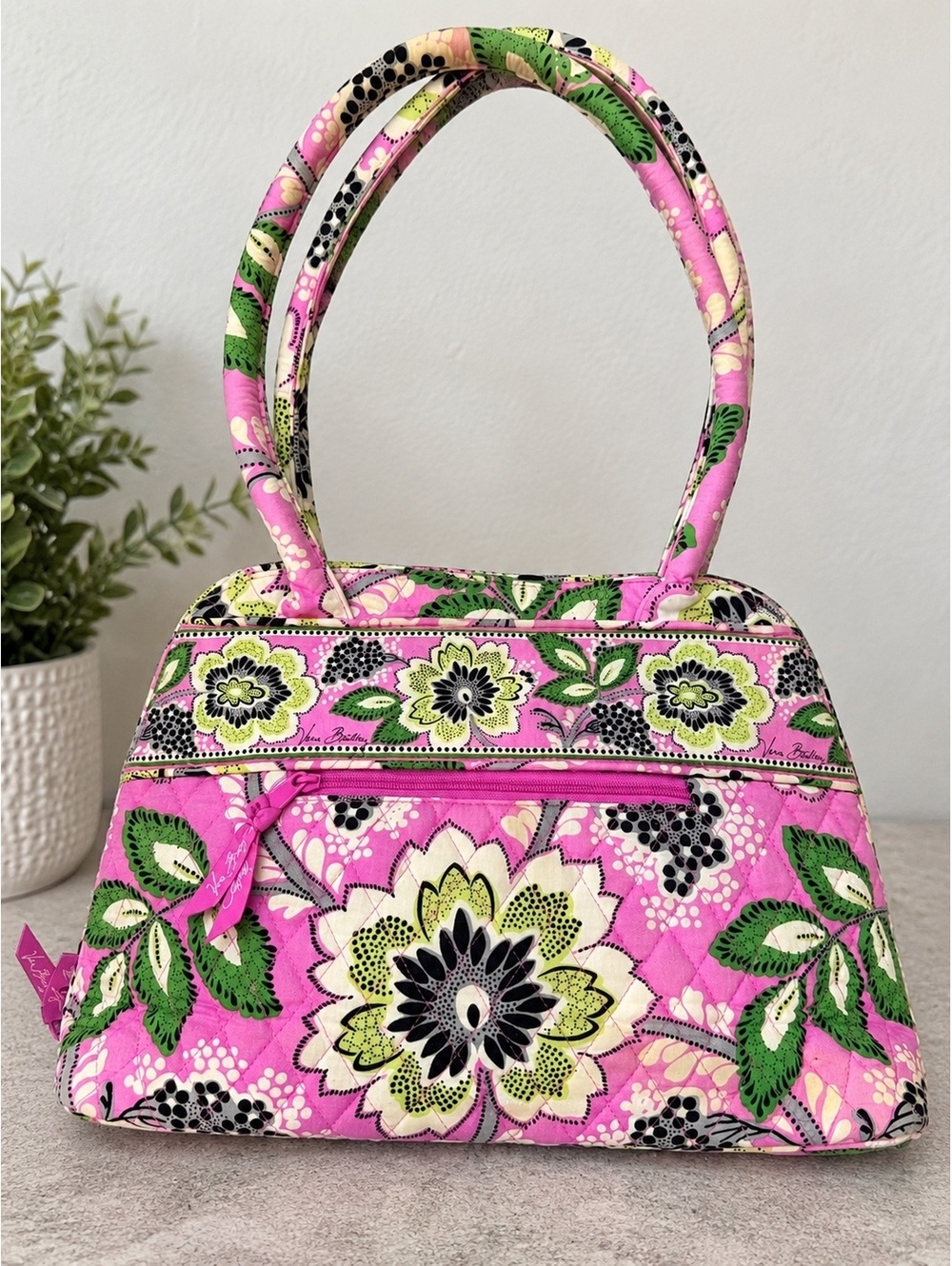 Vera Bradley Womens OS Viva La Vera Pink Green Floral Quilted Frame Satchel Bag